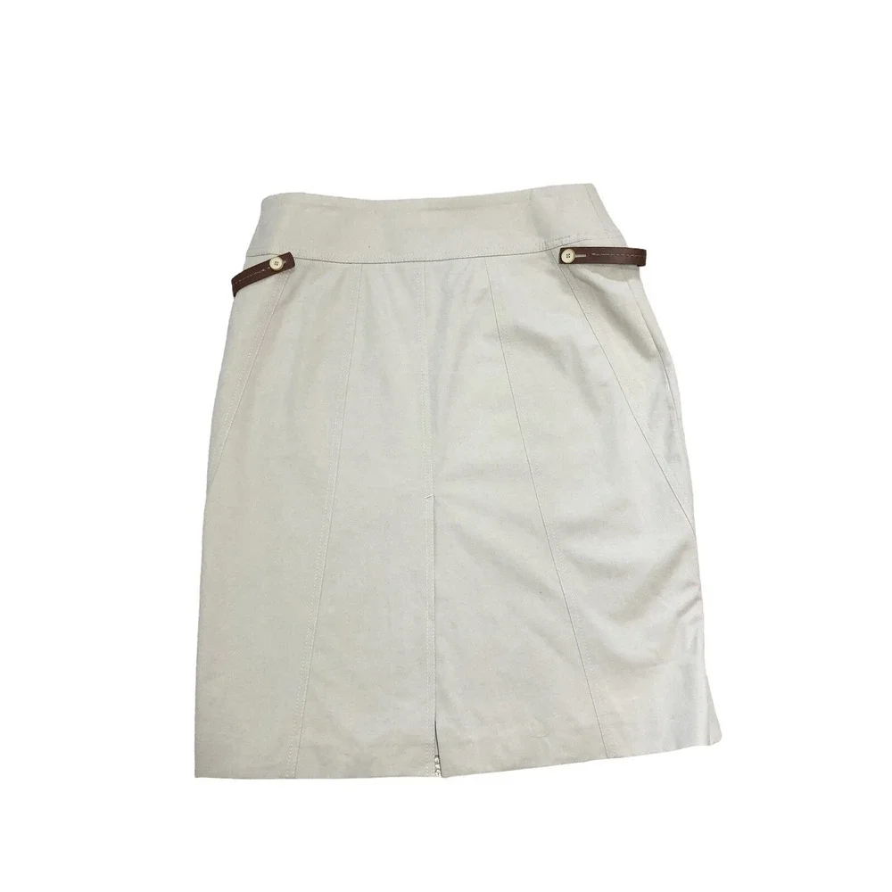 Gunex Skirt Womens Size 8 Tan Leather Strap Pencil Mini Minimalist Vintage Italy